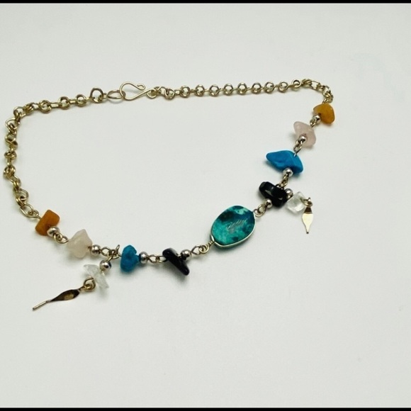 Artisan Gemstone Chrysocolla Onyx Turquoise Quartz Silver Chain Anklet Bracelet - Picture 6 of 13